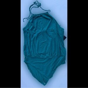 Teal Tie Halterneck Bodysuit